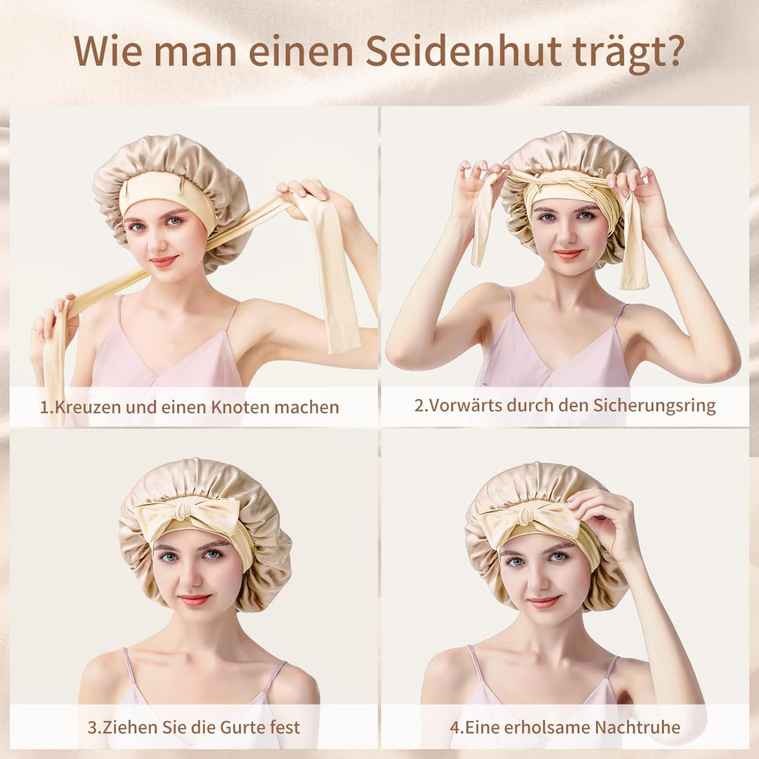Seidenhaube zum Schlafen, 100% Maulbeerseide Haarhaube, 22 Momme Doppellagig Beidseitig Nutzbar, Sch