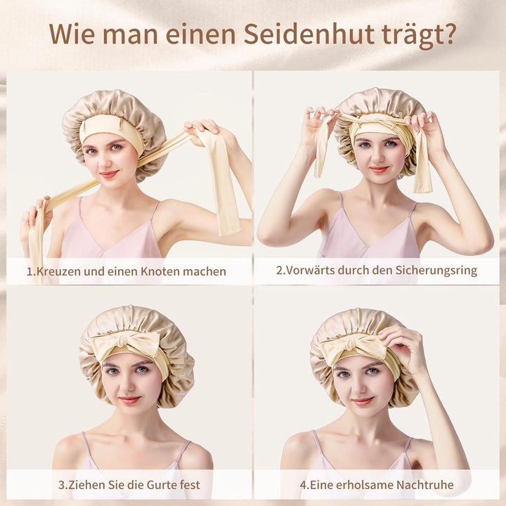 Seidenhaube zum Schlafen, 100% Maulbeerseide Haarhaube, 22 Momme Doppellagig Beidseitig Nutzbar, Sch