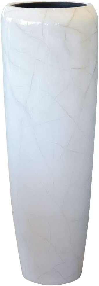 VIVANNO Pflanzkübel Pflanzgefäss Bodenvase exklusiv Cavita Weiss Marmor Hochglanz 34 x 97 cm Weiss M