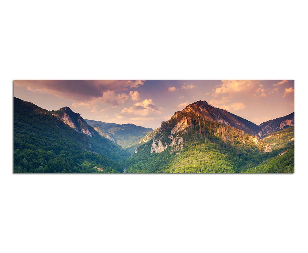 Paul Sinus Art Panoramabild auf Leinwand und Keilrahmen 150x50cm Montenegro Landschaft Gebirge Wald
