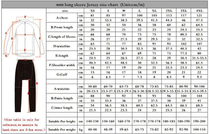 Herren Fahrradtrikot Langarm Rennrad Trikot Herren Radtrikot Set + Radlerhose mit 20D Gel Sitzpolste