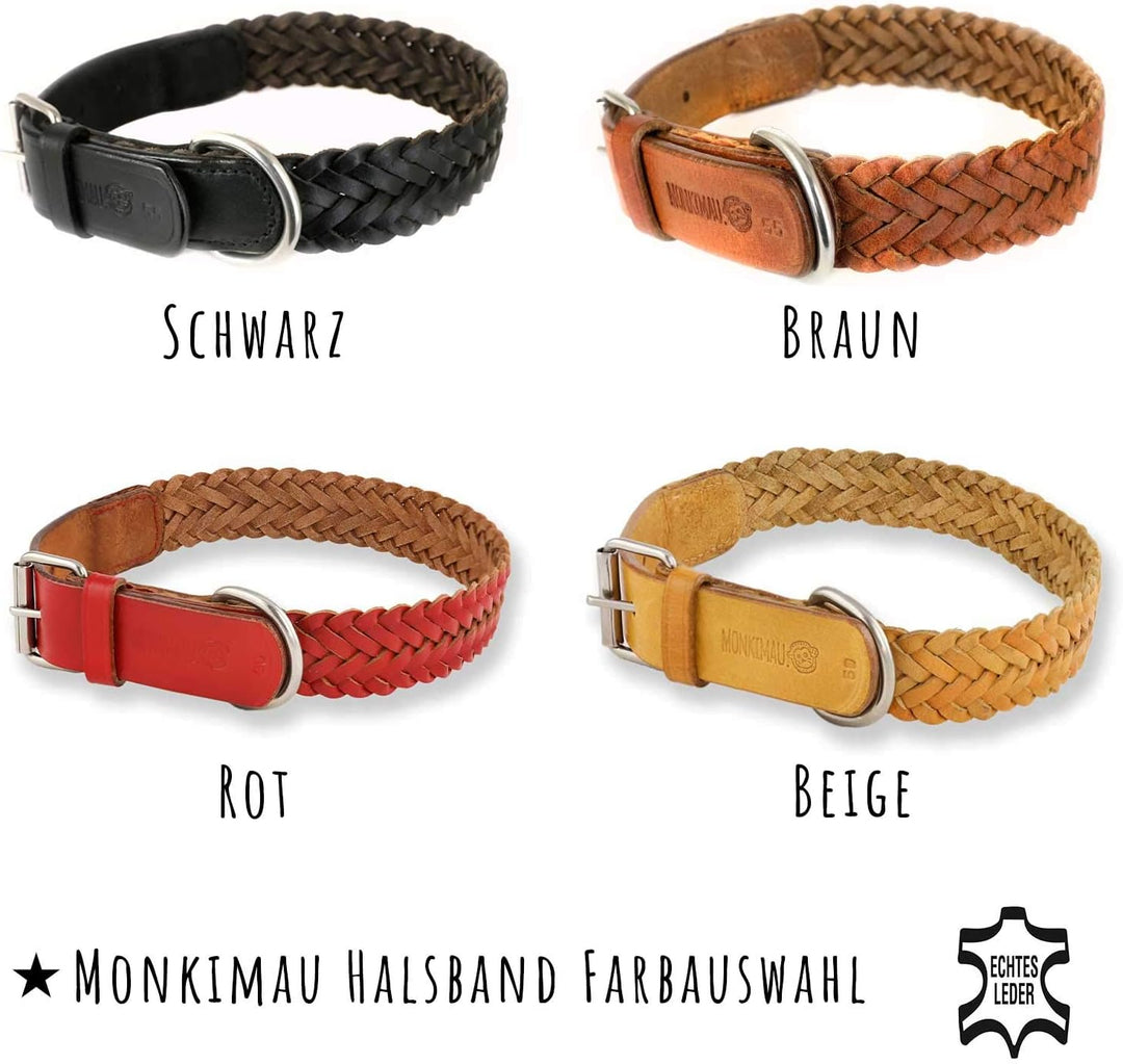 Monkimau Halsband für Hunde aus echt Leder geflochten verstellbar XL 47-58 cm L: 30mm x 65cm, L: 30m