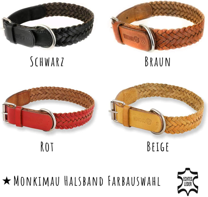 Monkimau Halsband für Hunde aus echt Leder geflochten verstellbar XL 47-58 cm L: 30mm x 65cm, L: 30m