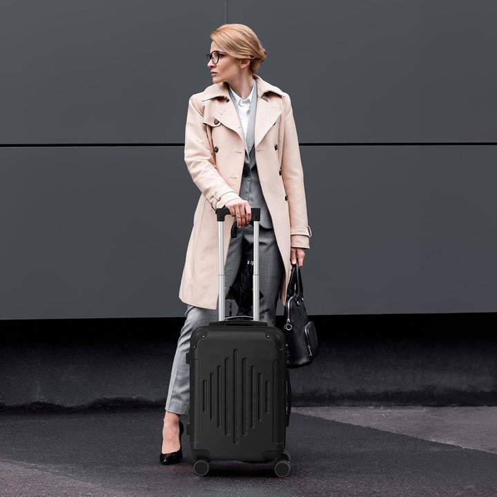 LALAHO Reisekoffer Koffer Trolleys Hartschale (Schwarz, M) Schwarz-1 M (55CM), Schwarz-1 M (55CM)