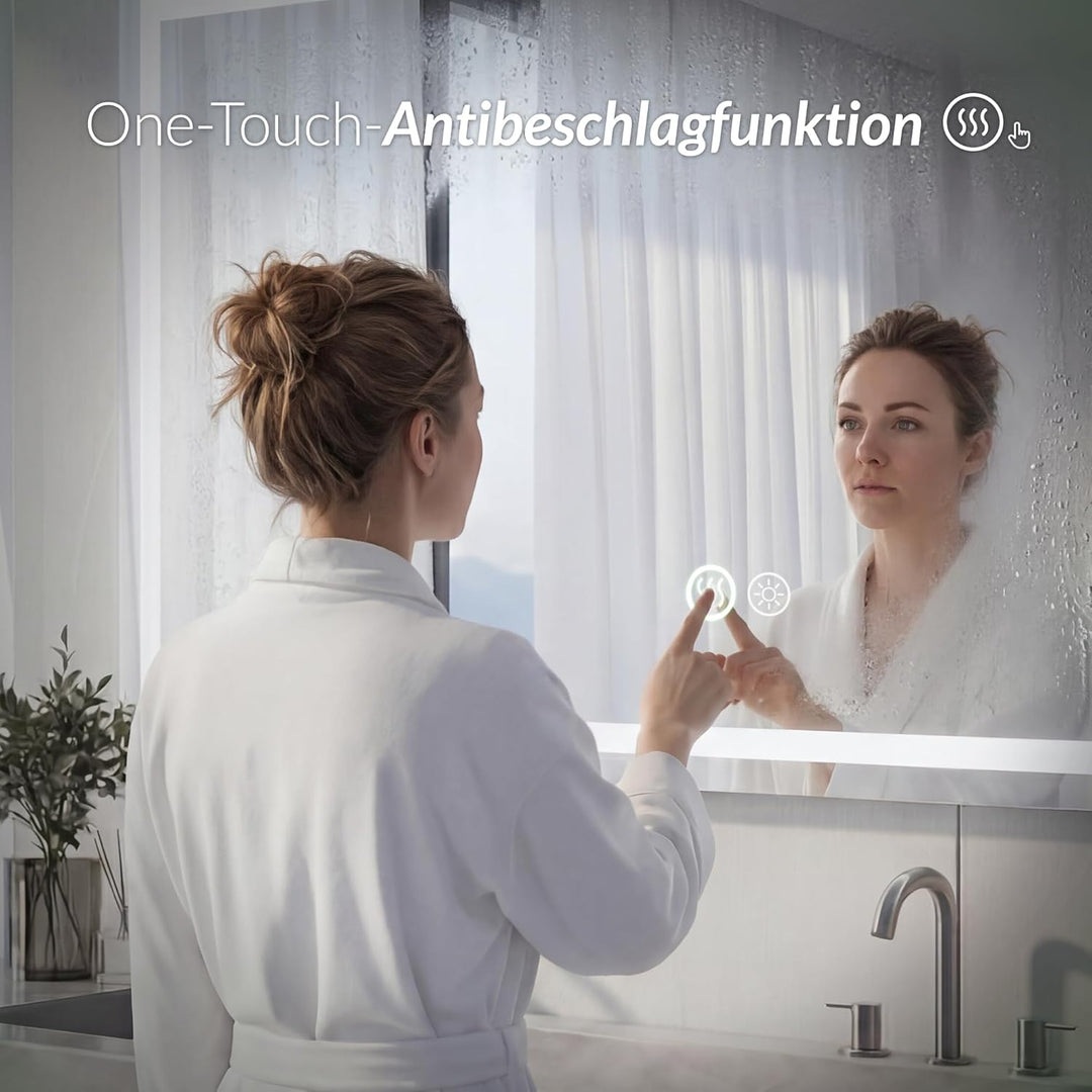 Badspiegel mit Beleuchtung - Wandspiegel mit 3 Farben & Dimmbare Helligkeit, Touch-Schalter mit Anti