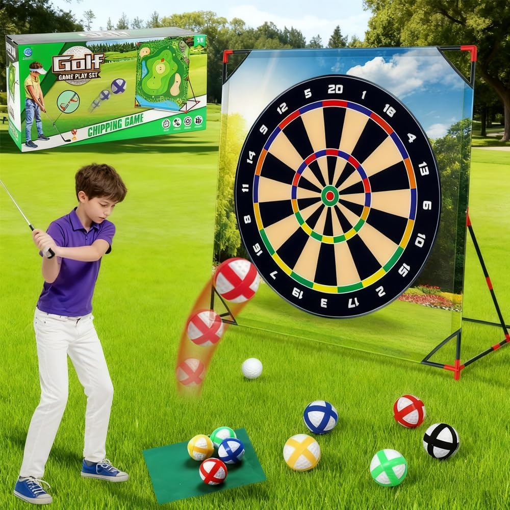 Golf Spielset für Zuhause mit Puttmatte, Klebebällen & Tragetasche – Cornhole-Spiel für Garten, Juge