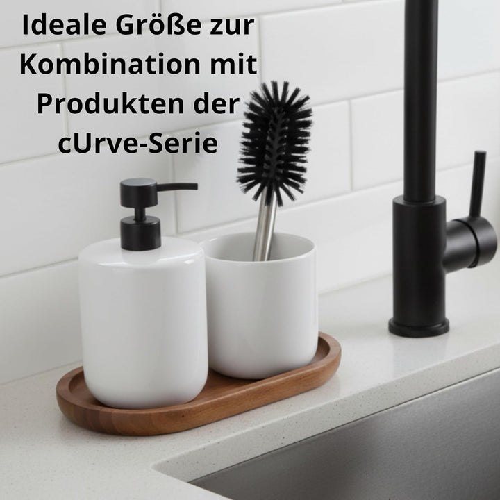 Serviertablett Holz Akazie Curve - Ovales Dekotablett für Küche und Bad. Ablageschale passend für Sa