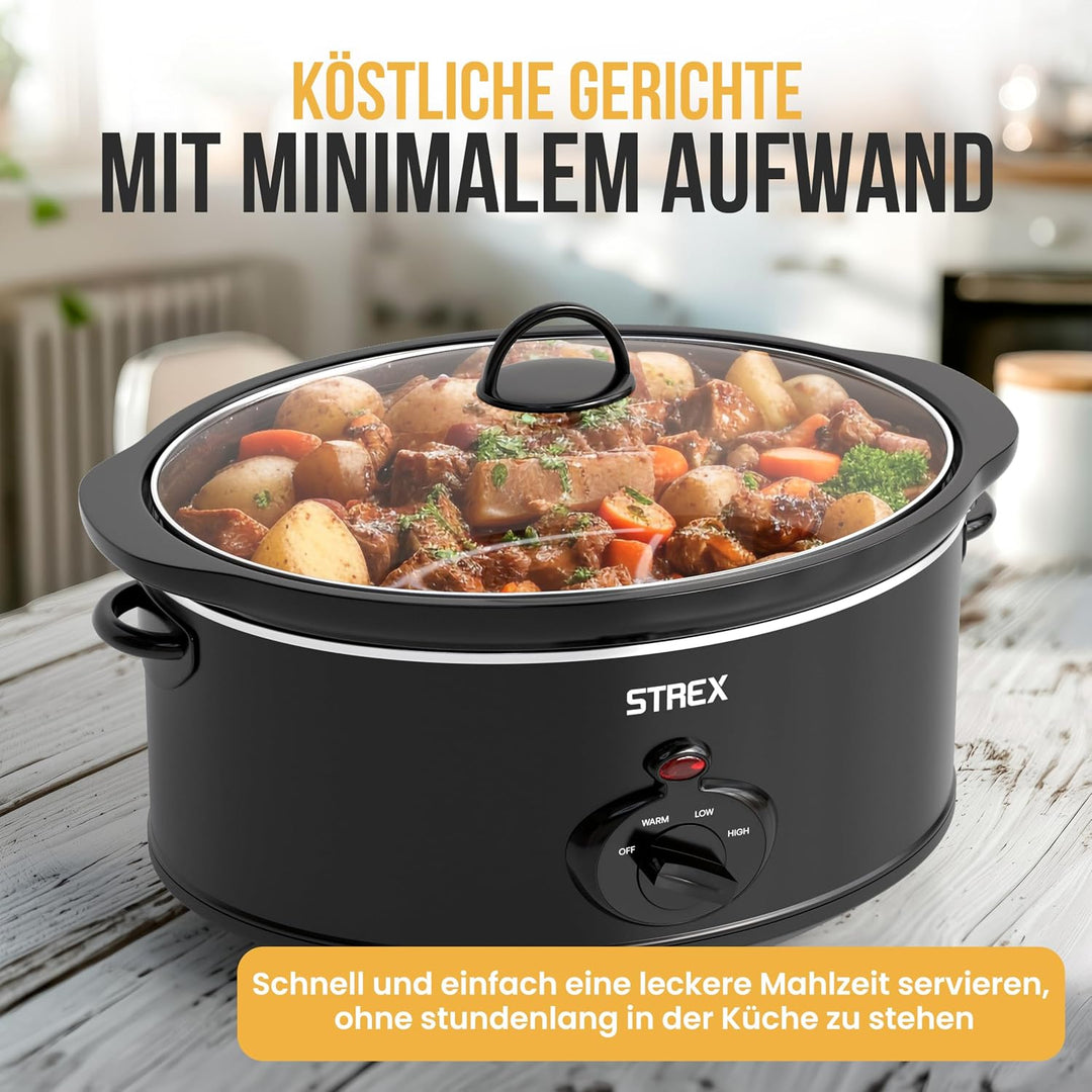 Strex Schongarer Slowcooker 3.5L - Herausnehmbarer Keramik-Innenbehälter - Warmhaltefunktion - Slow