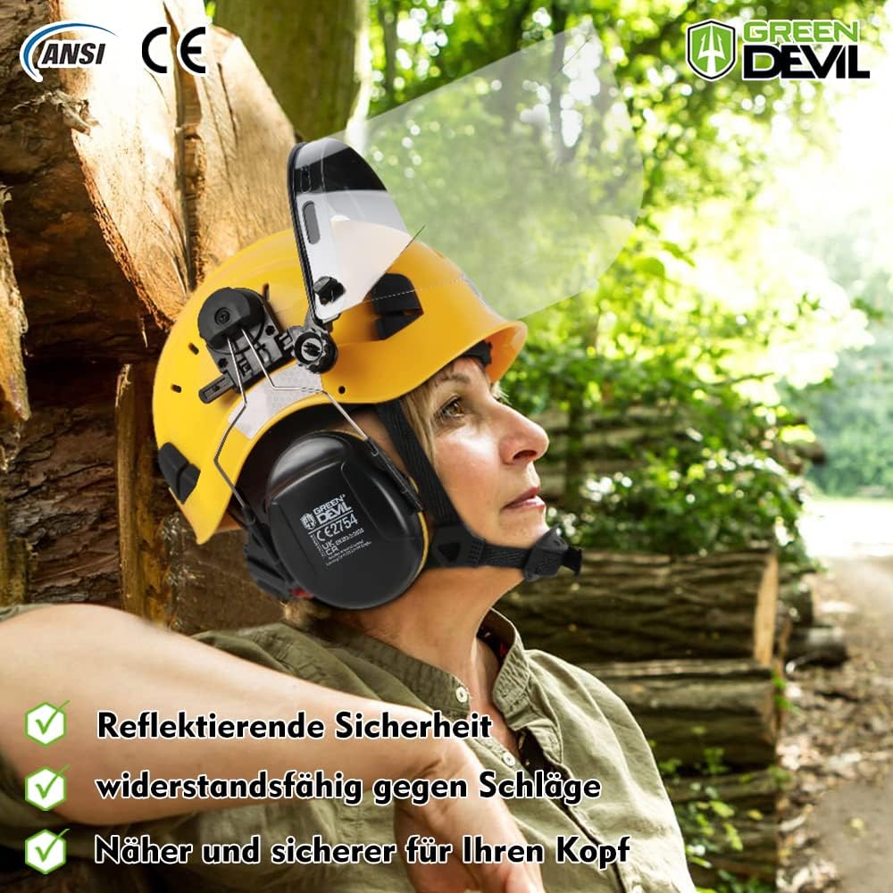 GREEN DEVIL Kettensägen-Schutzhelm Forstschutzhelm Sicherheitshelm mit Gehörschutz Ohrenschützer und