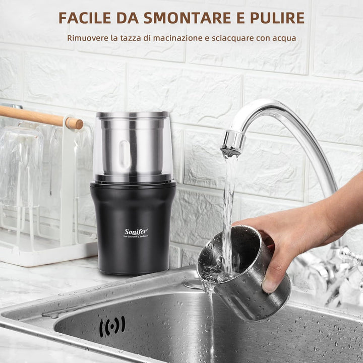 Elektrische Gewürzmühle Kaffeemühle 100g Kapazität 300W Leistung Abnehmbarer Edelstahlbehälter zum M