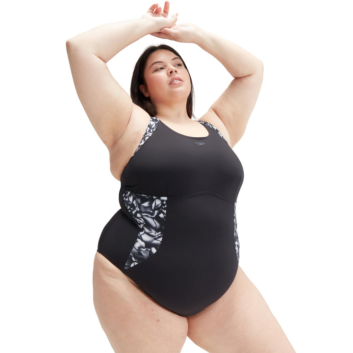 Speedo Damen Printed OrchidLustre (+) 1 Piece Badeanzug 44 Schwarz/Usa Anthrazit/Weiss, 44 Schwarz/U