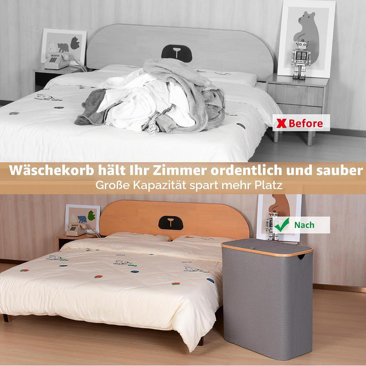 iEGrow Wäschekorb 2 Fächer 150L, Grosse Wäschekörbe für Wäsche mit herausnehmbaren und waschbaren In