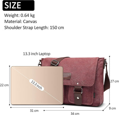 DORRISO Mode Umhängetasche Herren Schultertasche Leinwand Schultertaschen für 13.3 Zoll Laptop Kurie