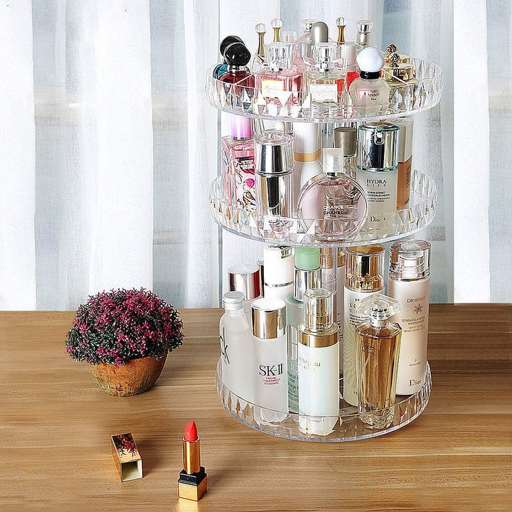 TRIXES Bilden-Organizer - 360 Grad Kosmetik Organiser - 3-stöckiger, klarer Acrylständer - Drehbares