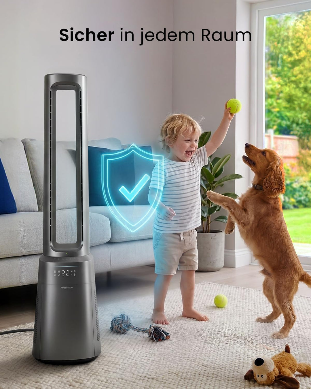 Pro Breeze OmniAir 105cm rotorloser Ventilator mit Luftreiniger - Ventilator oszillierend 75° - Fern