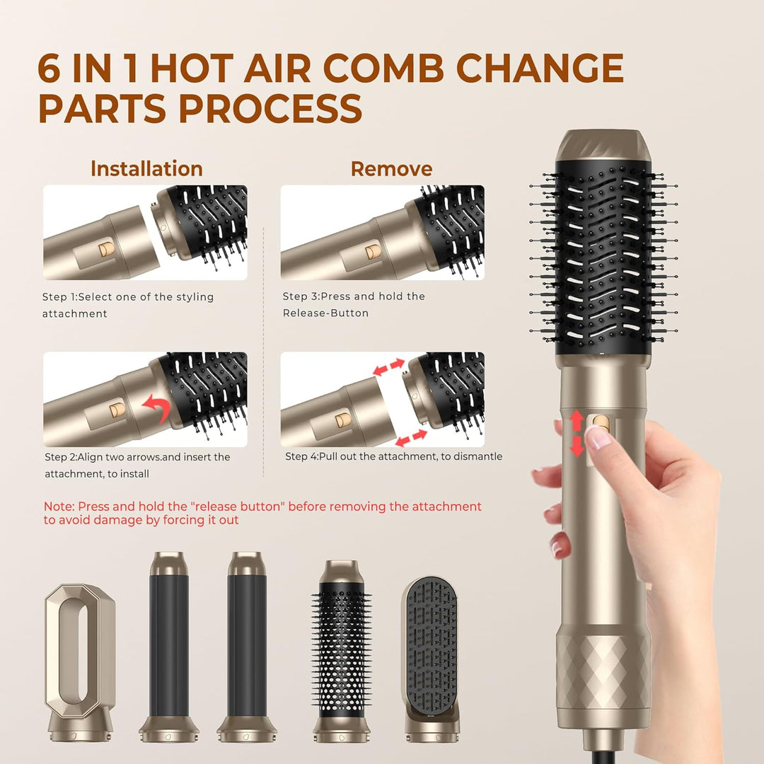 Airstyler Haarstyler 6 in 1,Föhnbürste, Rundbürstenföhn, Hair styler set Mit 6 Aufsätze, Trocknen, G