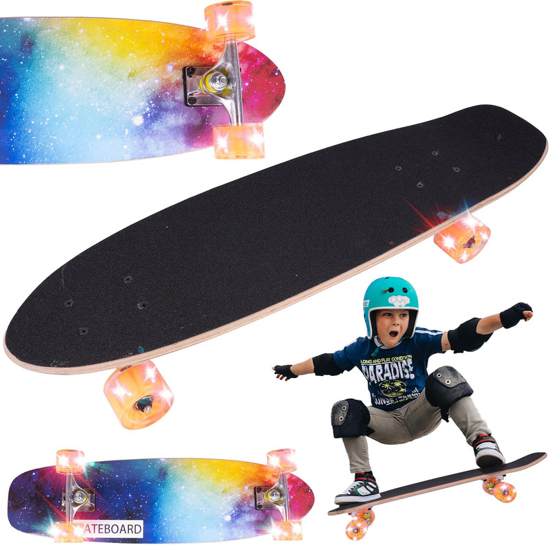 MalPlay Skateboard Holz Leuchtende LED-Räder Deck 71cm Funboard Holzboard Gummi ab 6 Jahren bis 100