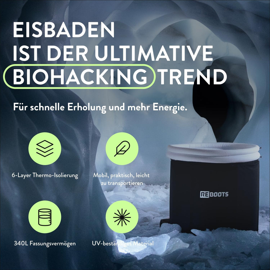 Premium Eisbad Eistonne Ø 75 cm (340 L) – 6-lagig isoliert für Eisbaden | Für Zuhause & Outdoor inkl