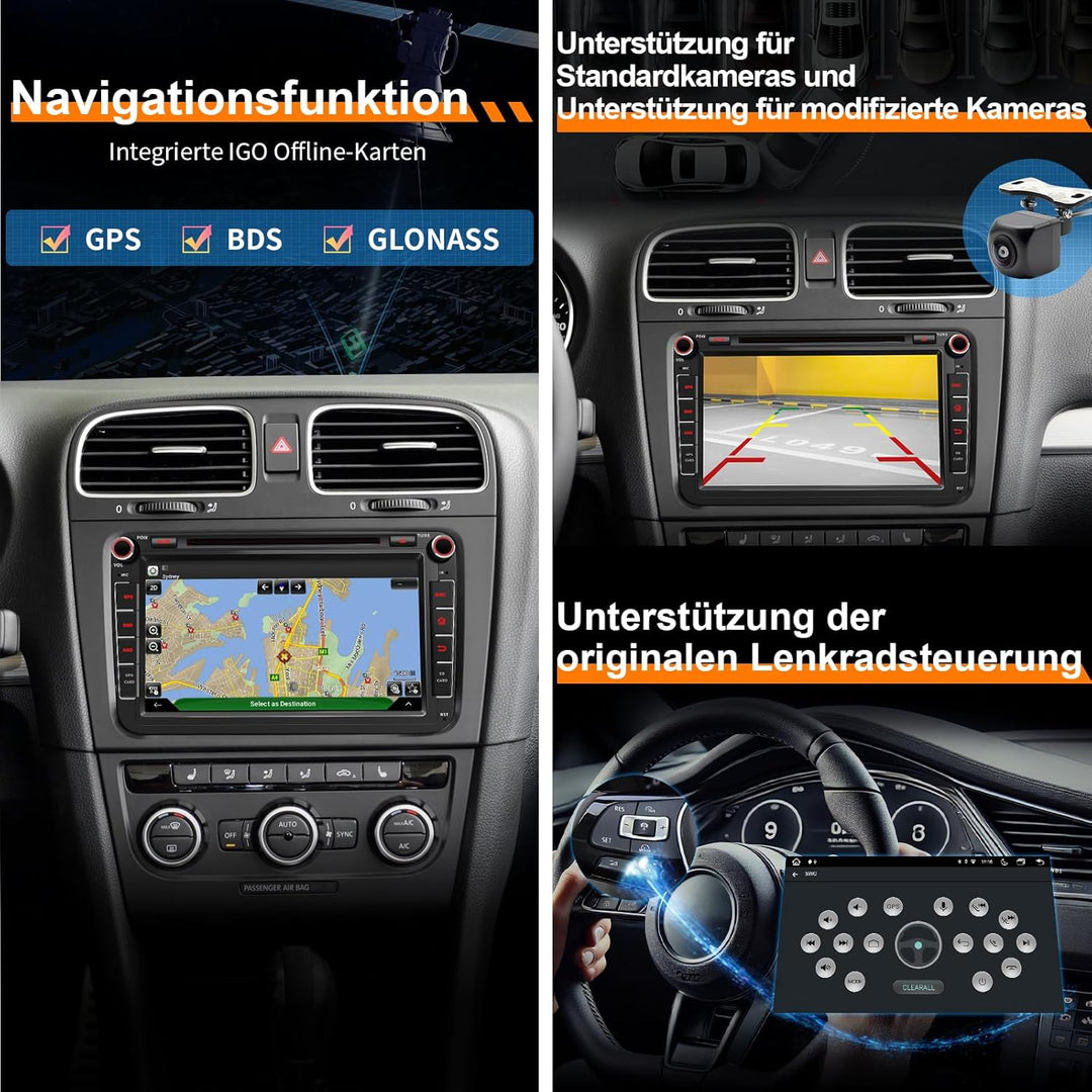 8,8’’ DVD Android 13 Autoradio für Golf 5/6, VW T5, Polo 6R, 4GB+64GB, kabelloses CarPlay, Android A