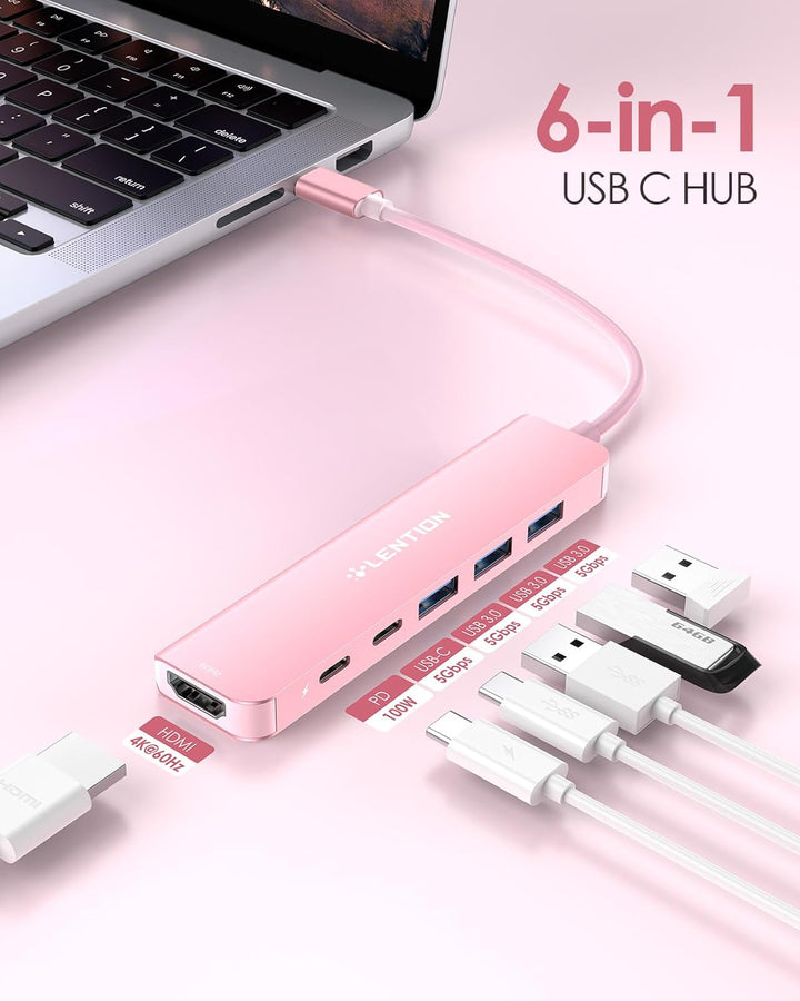 LENTION USB C Hub mit 4K@60Hz HDMI, 100W PD, USB-C Datei, USB 3.0, Multiport Adapter kompatibel 2025