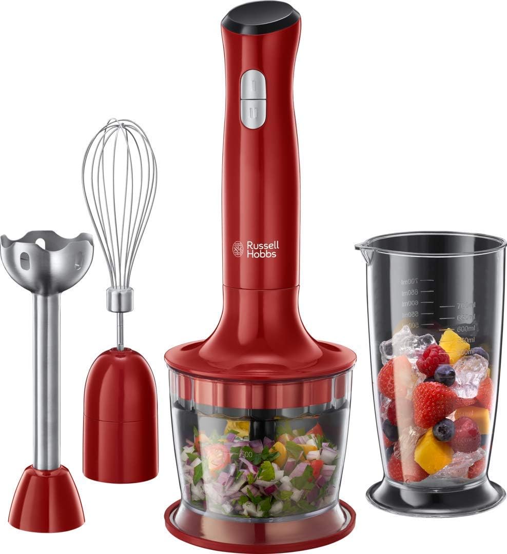 Russell Hobbs Wasserkocher, Luna rot, 1,7l, 2400W & Stabmixer 3-in-1 Desire (Zerkleinerer, Mixer- &