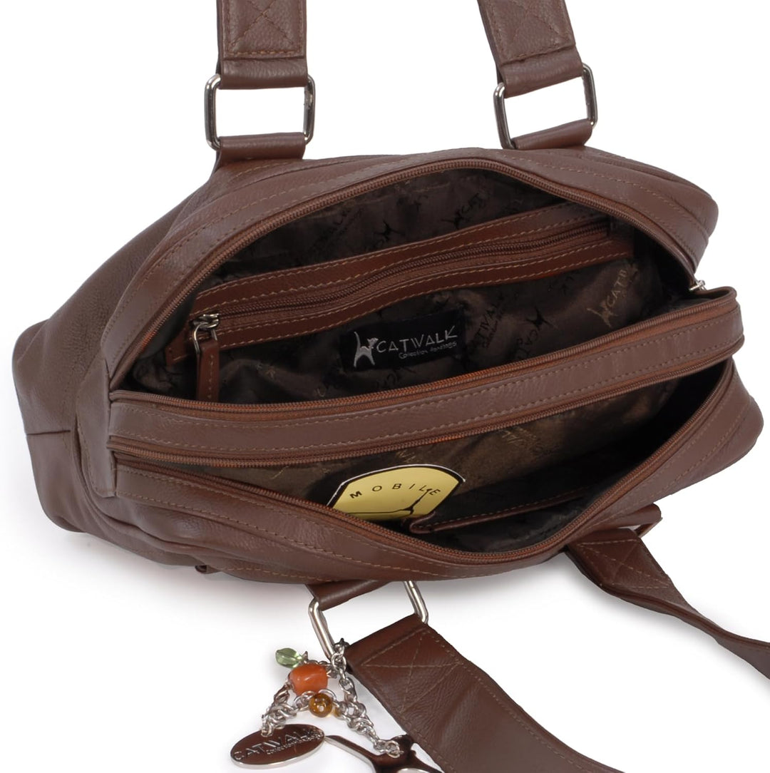 Catwalk Collection Handbags - Damen Leder Henkeltasche - Handtasche Mittelgross mit Viele Fächer - C