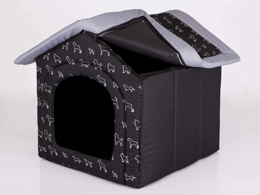 PillowPrim Hundehütte Hundehöhle Hundebett Hundehaus Katzenhöhle Tierbett XL - 60x55 cm schwarz mit