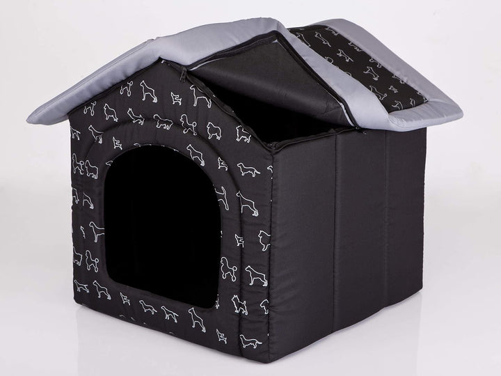 PillowPrim Hundehütte Hundehöhle Hundebett Hundehaus Katzenhöhle Tierbett XL - 60x55 cm schwarz mit