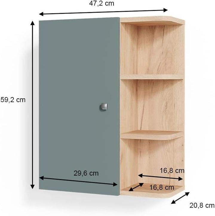 Vicco Badschrank Fynn, Grün/Goldkraft Eiche, 47.2 x 59.2 cm, Grün