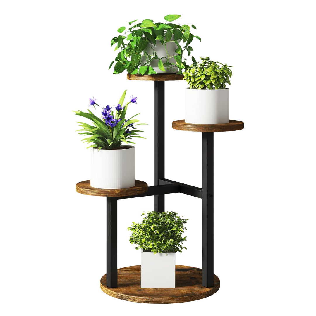 IBUYKE 4 Etagen Holz Pflanzenständer Blumenständer, 52.5cm Hoch Blumenregal Pflanzenregal für Mehrer
