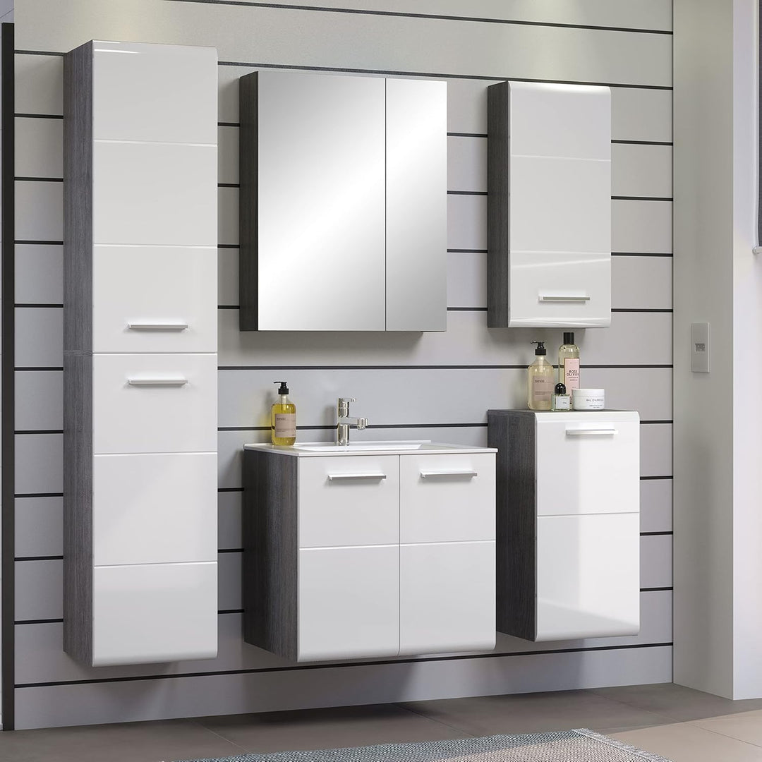 trendteam smart living - Riva - Kommode - Weiss Hochglanz/Grau - Hängeunterschrank mit abgerundeter