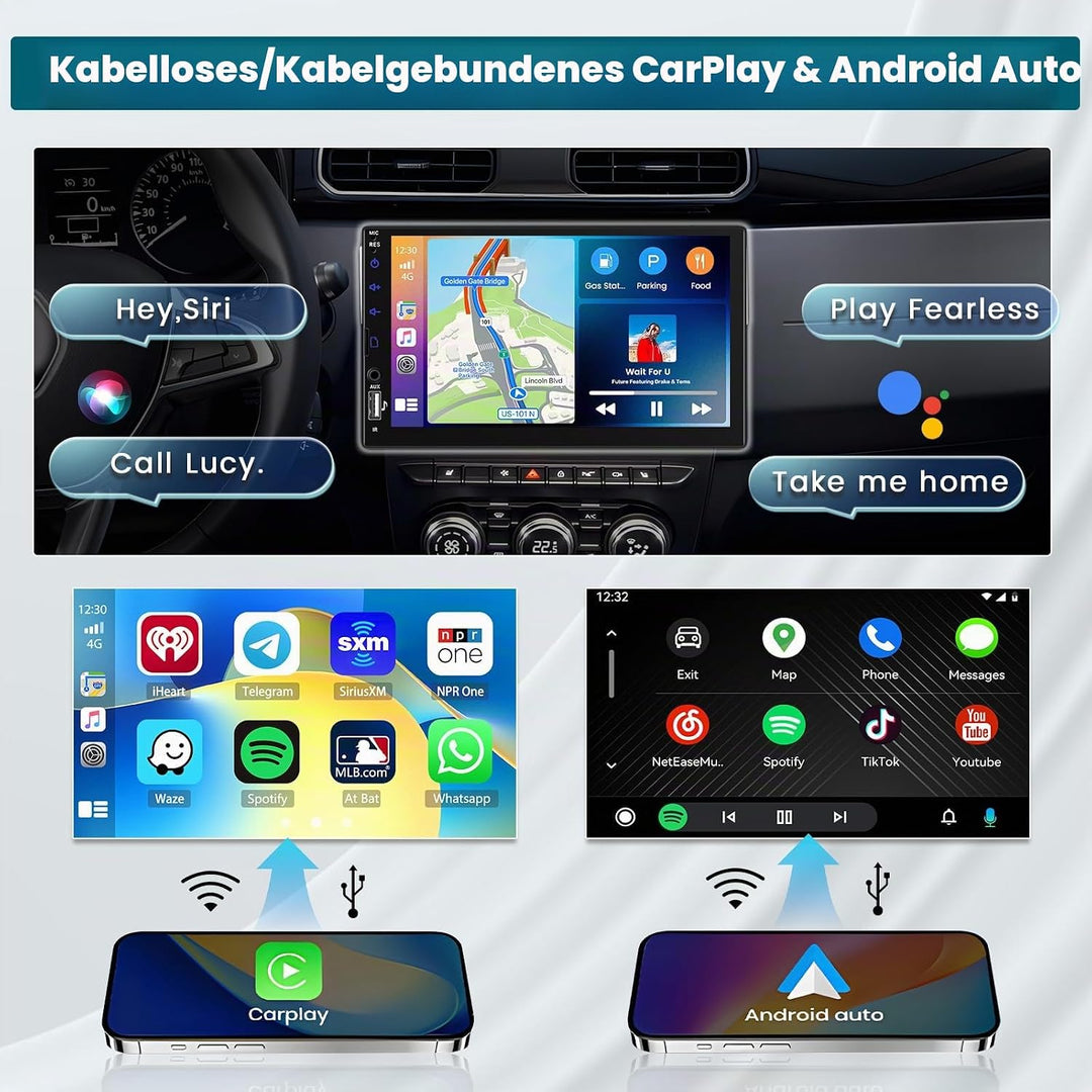 Hikity Autoradio 1 din mit Touchscreen 7 Zoll, Radio Bluetooth 1 din mit Wireless Carplay Android Au