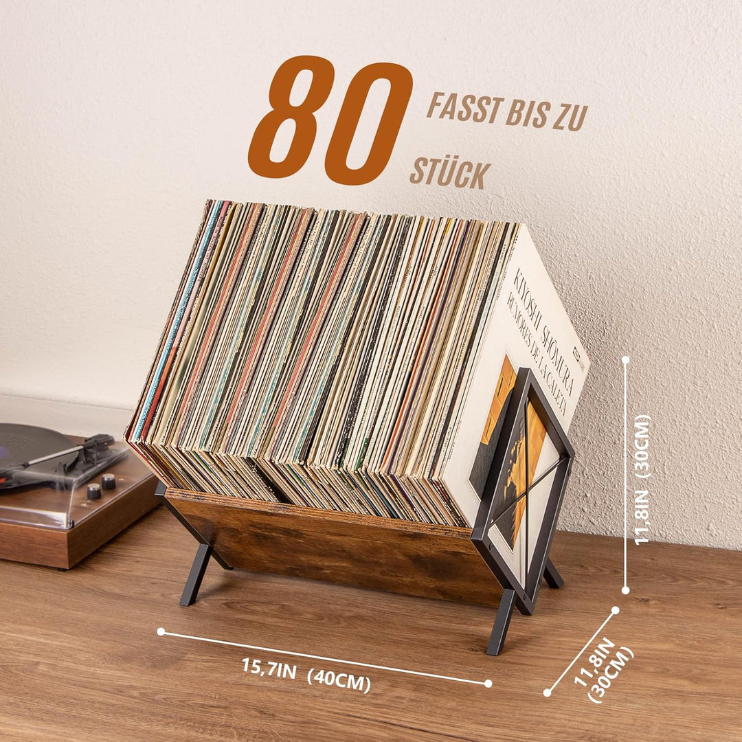PUERSI Schallplatten Aufbewahrung, 80 LPs Schallplattenständer, 1 Etage Vinyl Regal mit Verstellbare