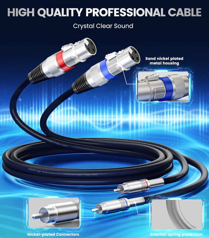 Tisino Doppelte XLR-Buchse auf Cinch-Kabel, Hochleistungskabel, 2 XLR-Buchsen auf 2 Cinch-Stecker, H