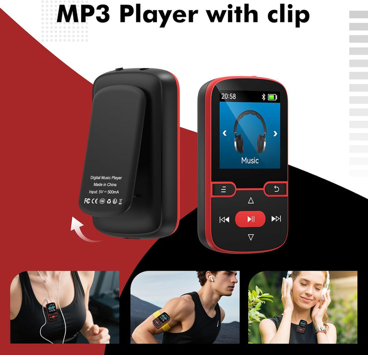 64GB mp3 Player Bluetooth 5.3 mit Clip,Music MP3-Player Kinder HiFi-Sport-Musikplayer, 1,5 Zoll MP3-
