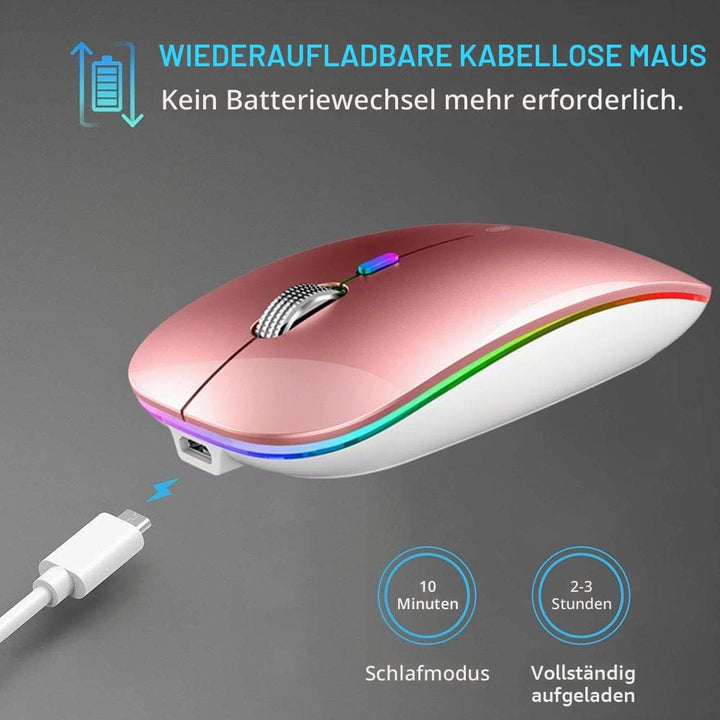 Uiosmuph Bluetooth Maus Kabellose, LED Funkmaus wiederaufladbar Leise Wireless Mouse 2.4GHz Kabellos