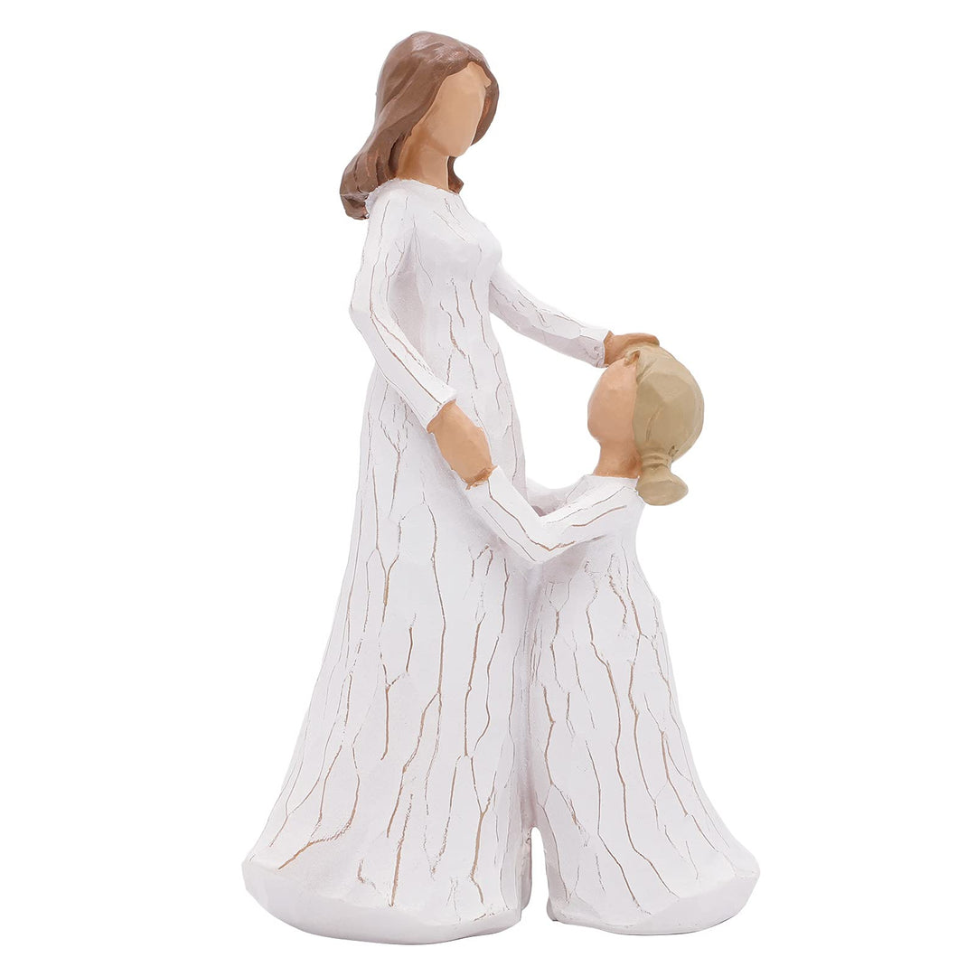Mutter und Tochter Figur, Handgeschnitzte Sammlerfigur Dekorative Ornament mit Geschenkbox, Ermutigu