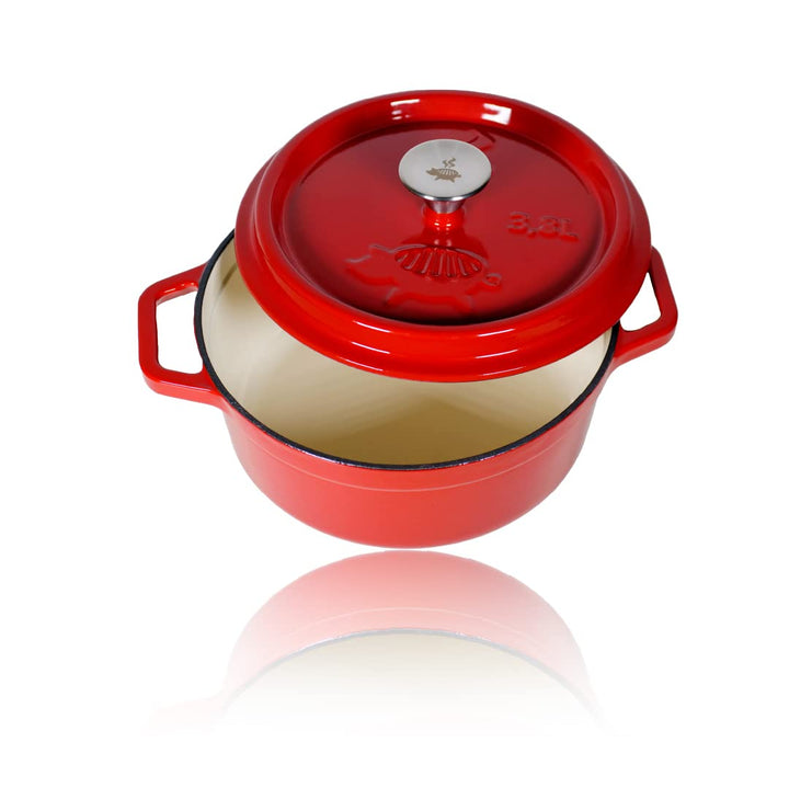 Dutch Oven Emailliert (3,8L) | Feuertopf rot | BBQ, 3,8L