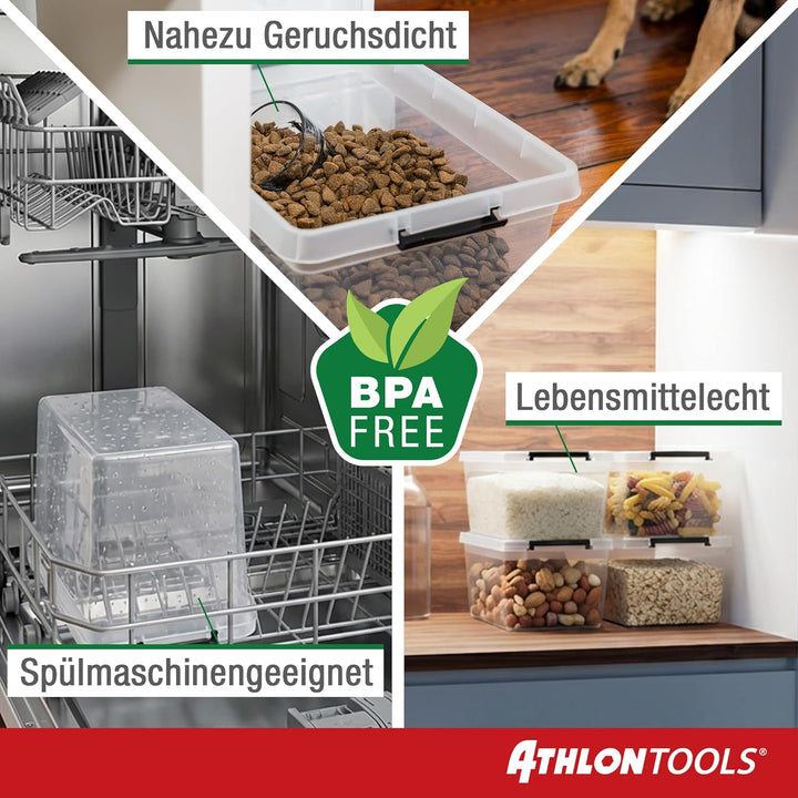 ATHLON TOOLS 4x 32 L Aufbewahrungsboxen mit Deckel, lebensmittelecht - Verschlussclips - 100% Neumat