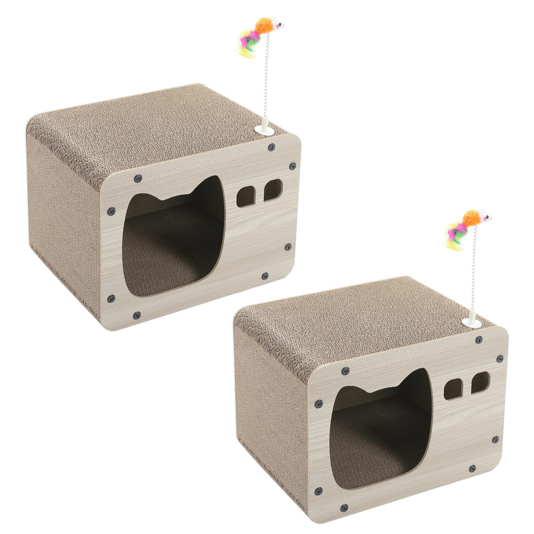 PETEPELA 2 Stücke Kratzbrett für Katzen,Kratzpad Lounge Kratzpappe Katzenhaus mit Höhle, Katzenspiel
