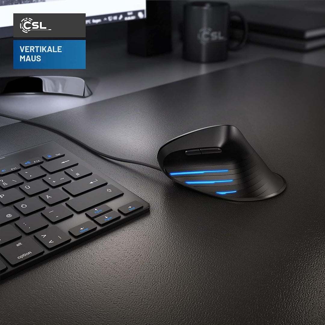 CSL - ergonomische Maus 6400 DPI - neues Modell - Vertikal mit Kabel - USB Vertical Mouse – ergonomi