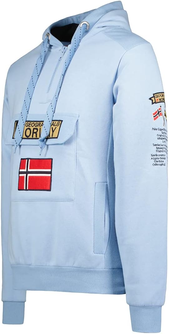 Geographical Norway GYMCLASS Men - Herren Kapuzenpullover Hoody S Hellblau, S Hellblau