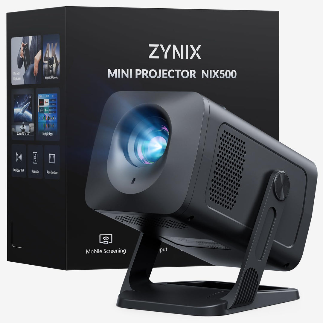 ZYNIX Smart Mini Beamer mit Android 14, unterstützt 4K & 1080P, WLAN Projektor mit WiFi 6 & Bluetoot
