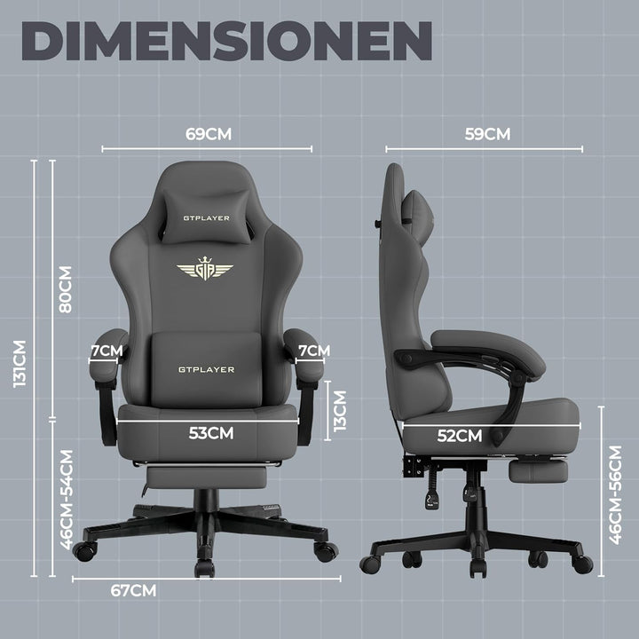 GTPLAYER Gaming Stuhl, Atmungsaktiver Bürostuhl, bürostuhl ergonomisch, Hochwertiger - Kunstleder, E