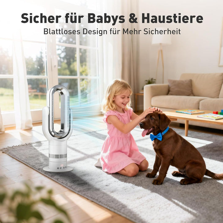 QG660 Bladeless Turmventilator, 2-in-1 Heizgerät & Kühlventilator, 10 Kühl- & 3 Heizstufen, Fernbedi