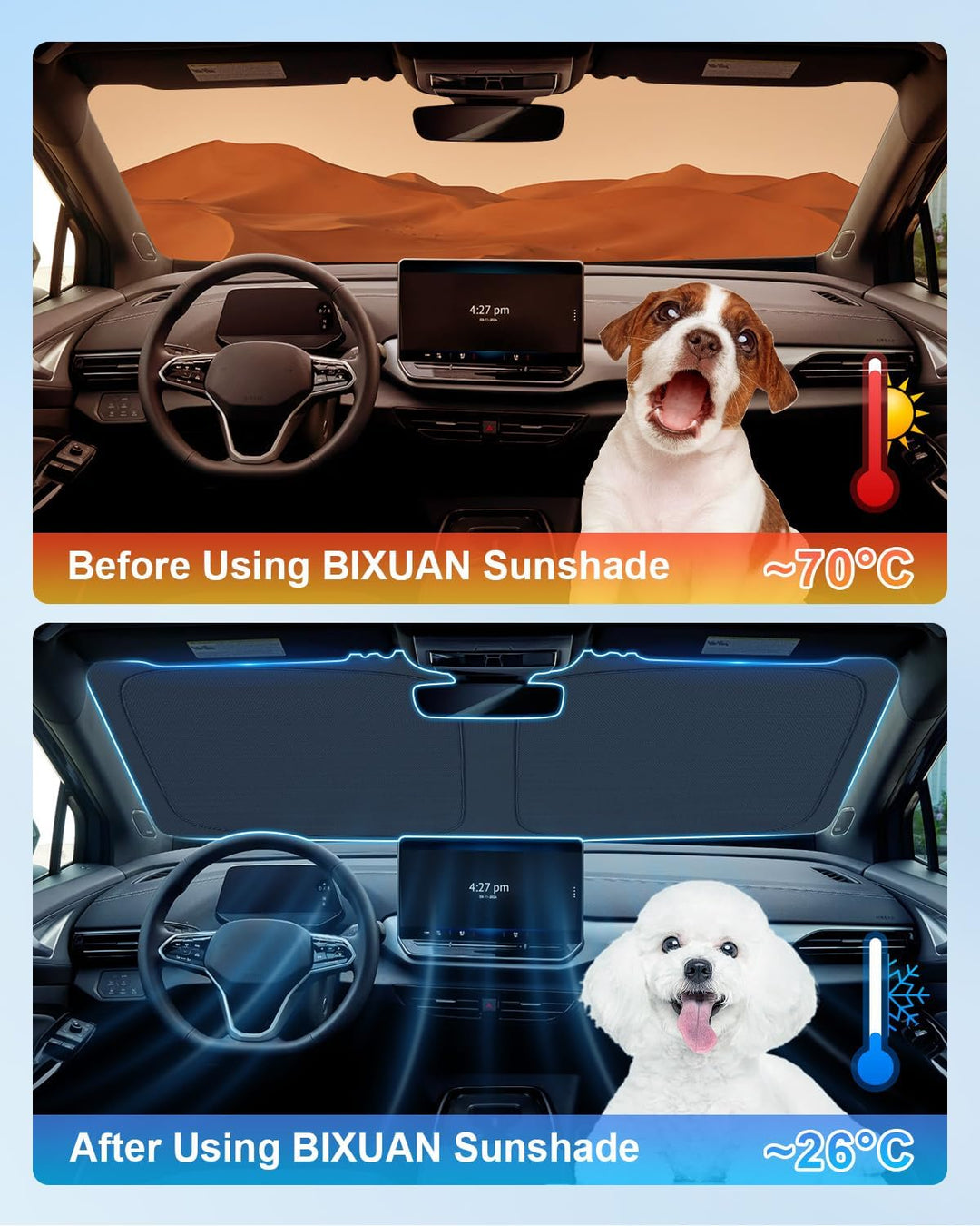 BIXUAN Frontscheiben-Sonnenschutz kompatibel mit VW ID.4 ID4 2020-2024 2025 Auto Sonnenschutz Abdeck