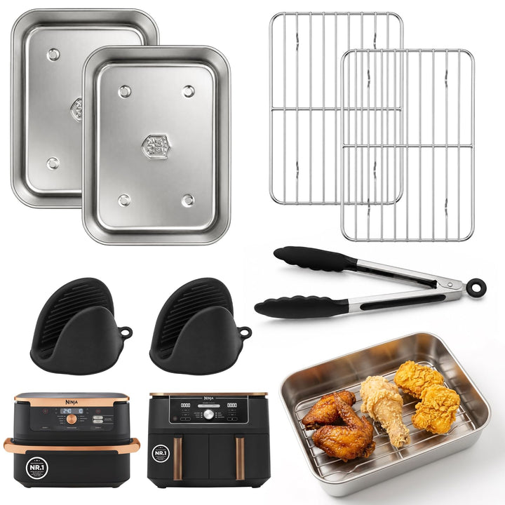 2 Stück Airfryer Zubehör für Ninja Dual Zone &amp; FlexDrawer Auflaufform Airfryer mit Deckel 304 Edelst