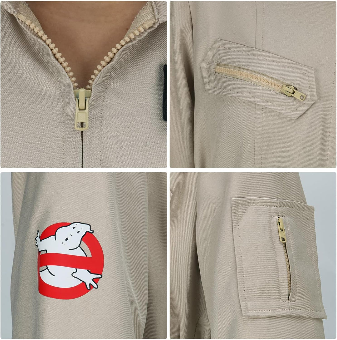 Funhoo Herren Geisterjagd Kostüm Ghost Buster Overalls Halloween Cosplay Afterlife Jumpsuit für Erwa