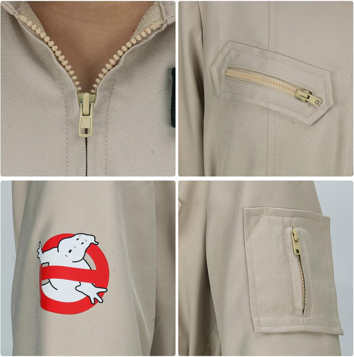 Funhoo Herren Geisterjagd Kostüm Ghost Buster Overalls Halloween Cosplay Afterlife Jumpsuit für Erwa