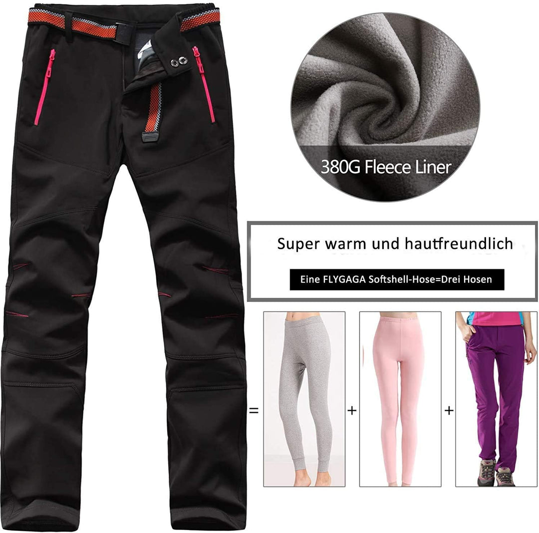 FLYGAGA Damen Outdoorhose Softshellhose Wanderhose Gefüttert Fleece Warm Wasserdicht Winddicht Softs